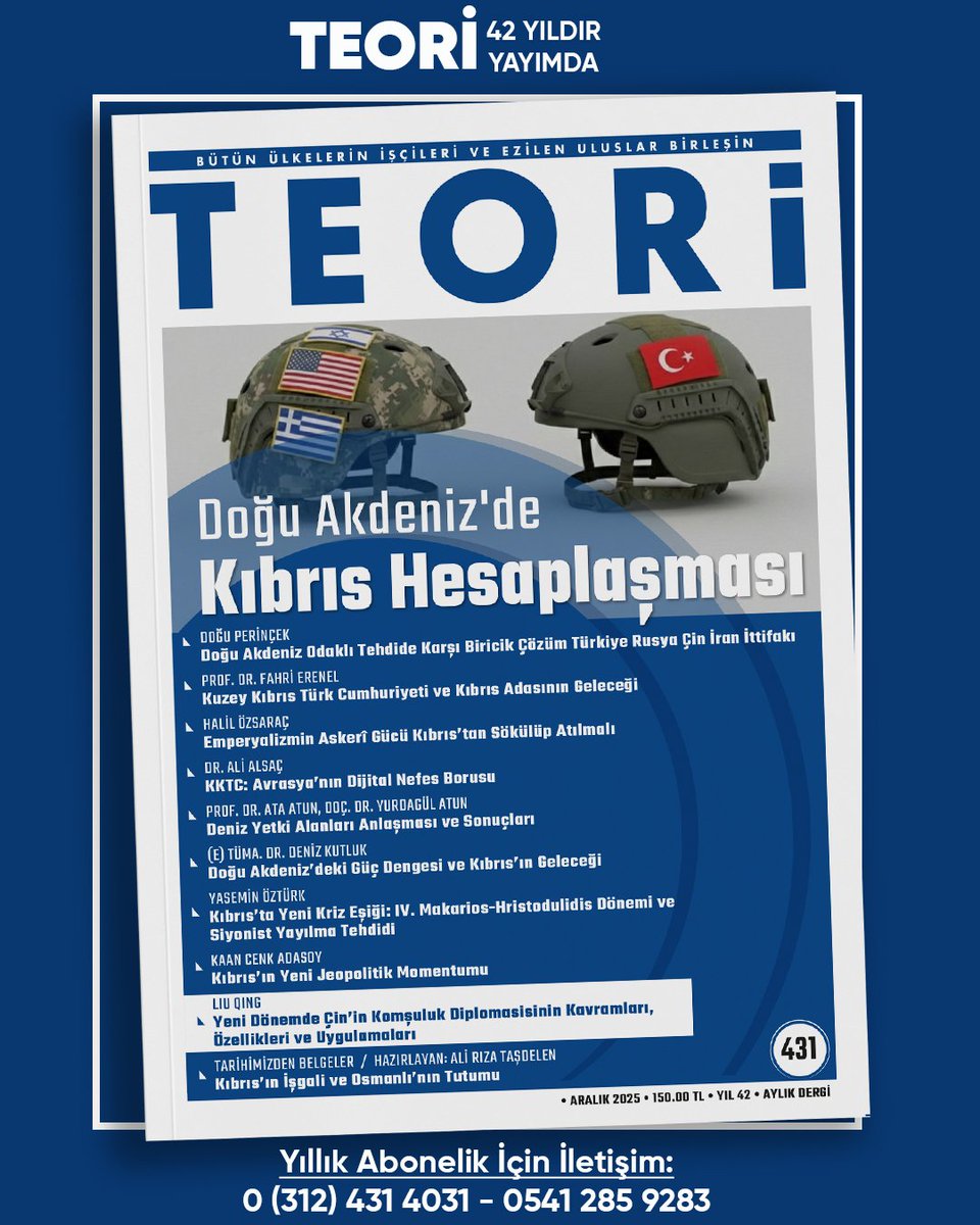 📢Alanlarında uzman, seçkin yazar kadrosuyla kültür-sanattan, iç ve dış politikaya yönelik gündem belirleyen konu başlıklarıyla TEORİ, her ay kapınızda!

•Yıllık matbu dergi ve e-dergi aboneliği İçin İletişim: 0(312) 431 4031/ 0(541)285 9283