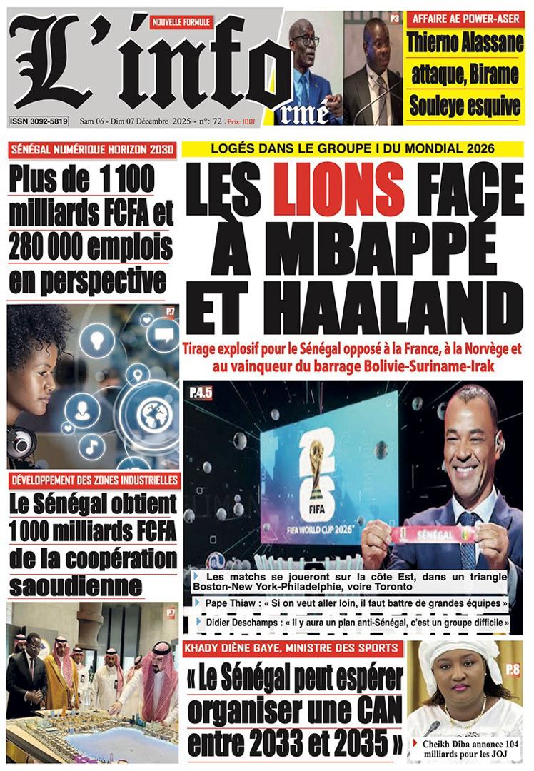 LomediaCom's tweet image. La UNE du journal Linfo de ce weekend 6 et 7 decembre 2025