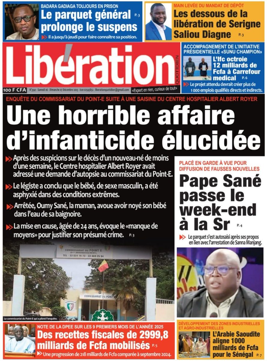 LomediaCom's tweet image. La une du journal Libération de ce weekend 6-7 décembre