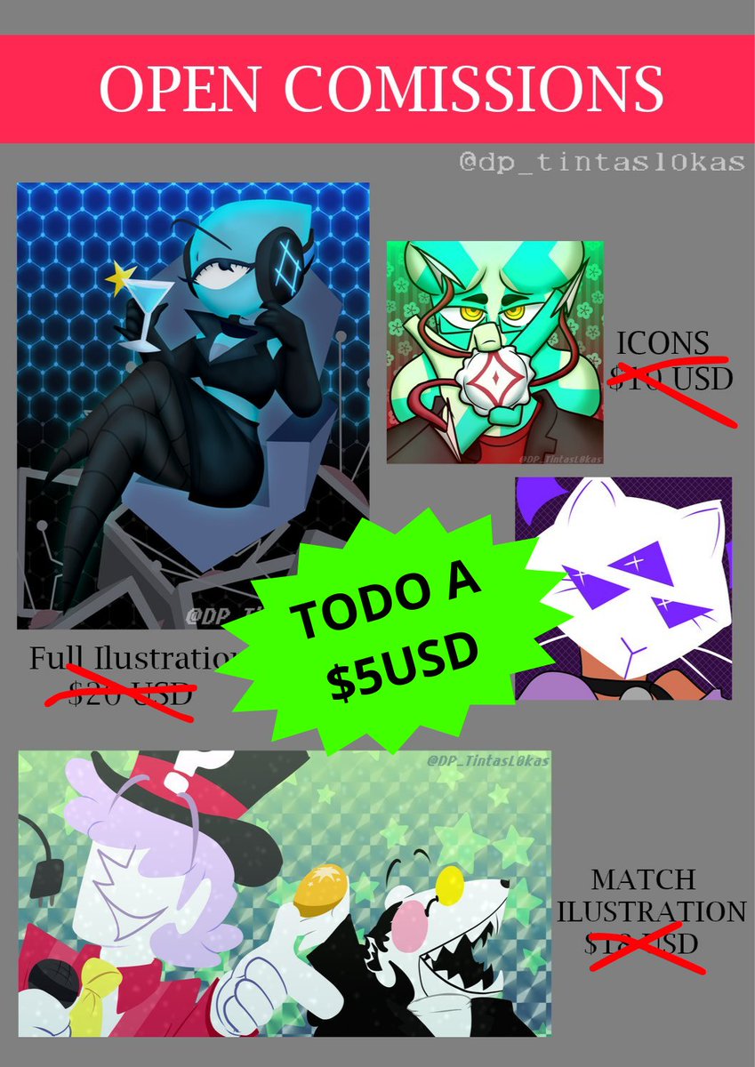 COMISIONES DE EMERGENCIA!!!
CHINGUE A SU MADRE TODO A $5 USD!!!
#opencommissions #comisionesabiertas