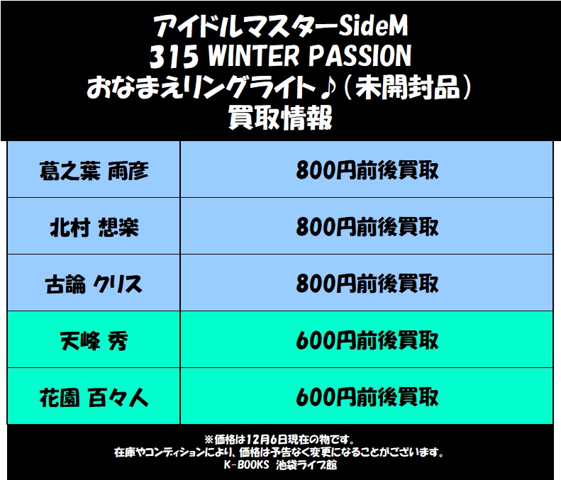 買取情報】 「アイドルマスターSideM」 315 WINTER PASSION おなまえ