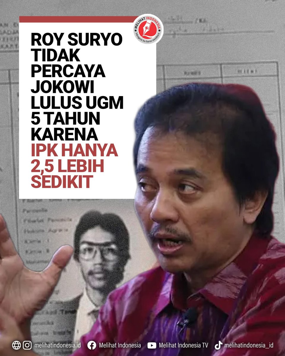 JIKA IPK HANYA 2,5 MINIMAL SEORANG MAHASISWA MENYELESAIKAN STUDINYA 6-7 TAHUN...

ROY SURYO TIDAK PERCAYA JOKOWI LULUS UGM 5 TAHUN KARENA IPK HANYA 2,5 LEBIH SEDIKIT....‼️

#CopotMenhutDongok
#CopotMenhutDongok
🆘🆗