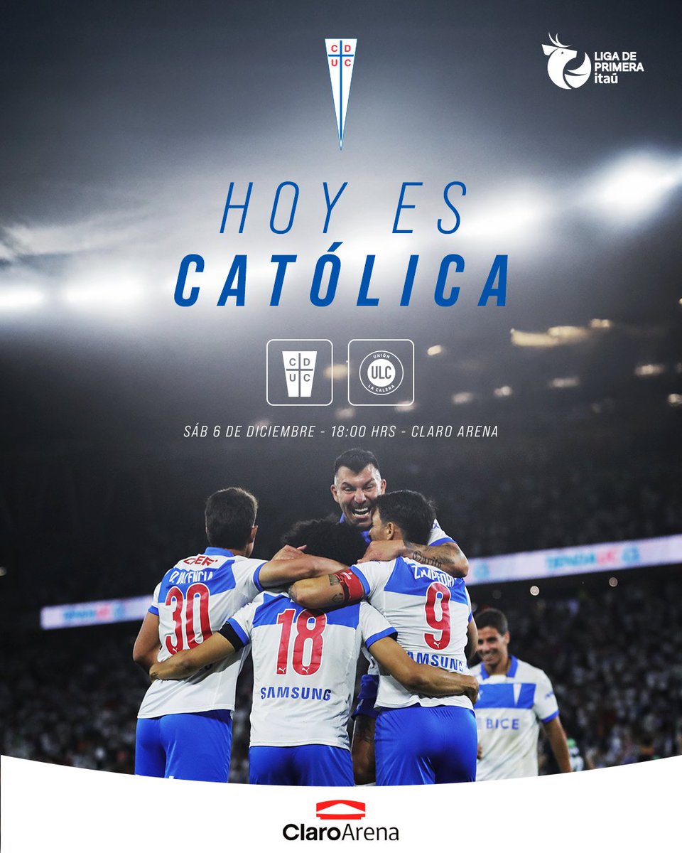 Cruzados's tweet photo. ¡𝐕𝐀𝐌𝐎𝐒 𝐂𝐀𝐓Ó𝐋𝐈𝐂𝐀 𝐀 𝐆𝐀𝐍𝐀𝐑! ⚪🔵

#HoyEsCatólica y cerramos la temporada en nuestra casa, en un partido importantísimo donde todos dejaremos la voz por la UC e iremos juntos por el objetivo 🎯

🆚 Unión La Calera
🏆 Fecha 30 – #LigadePrimeraItaú
⏰ 18:00 h
🏟️ Claro Arena

𝐕𝐀𝐌𝐎𝐒 𝐔𝐂 ⚪🔵