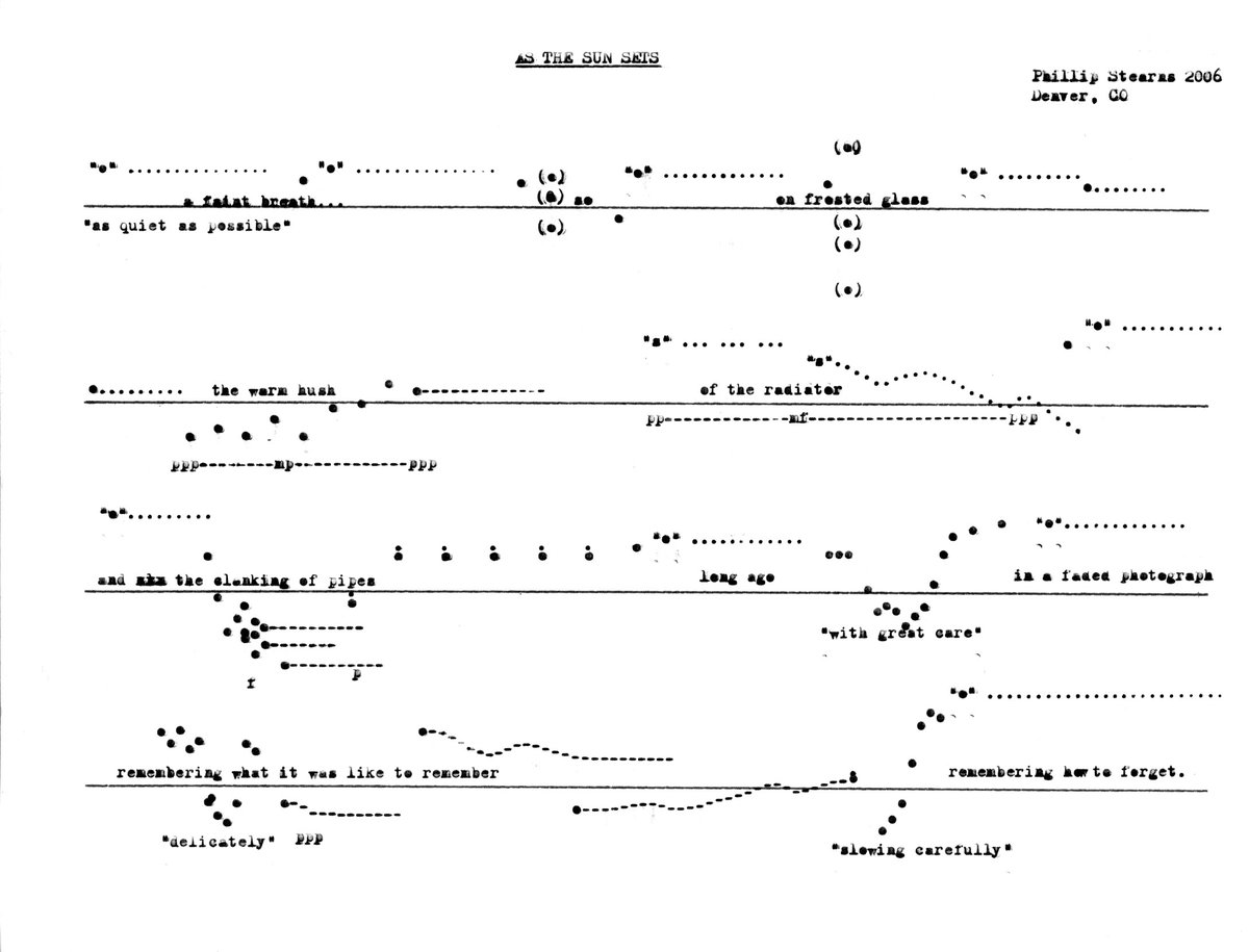 pixelform's tweet photo. Typewriter Compositions

As The Sun Sets For pitched instrument and voice.

https://t.co/Wokk26lCq6

#textscore #sheetmusic #graphicscore #composition #graphicnotation #phillipstearns https://t.co/ToGGyKWhlX