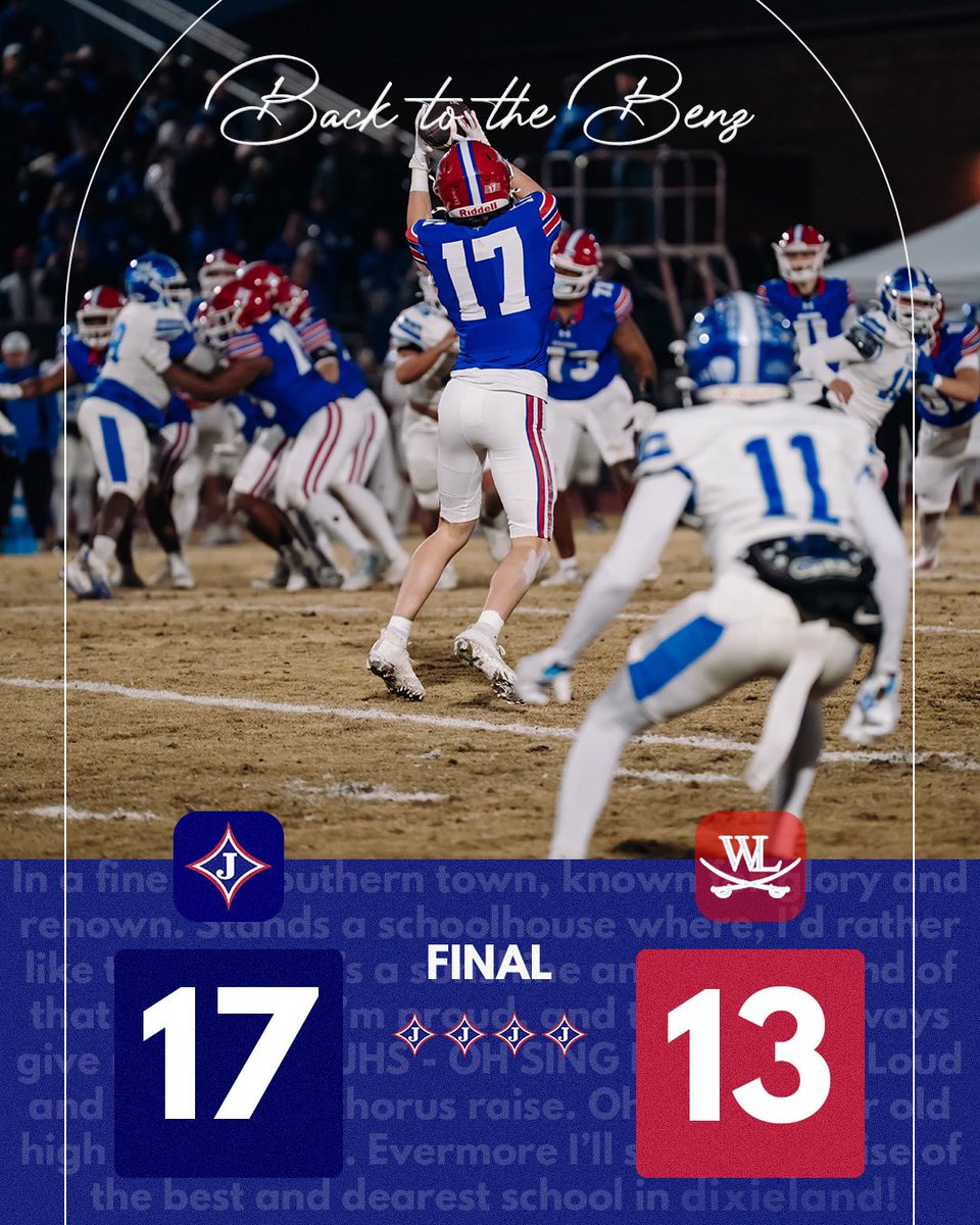 BACK to the BENZ!!!!!!!!!!!

Jefferson 17
West Laurens 13

Thank you #DragonNation for making a huge impact in tonight’s game!!   🔔 🔔 🔔 

This marks the 6th State Championship Game appearance in program history!!