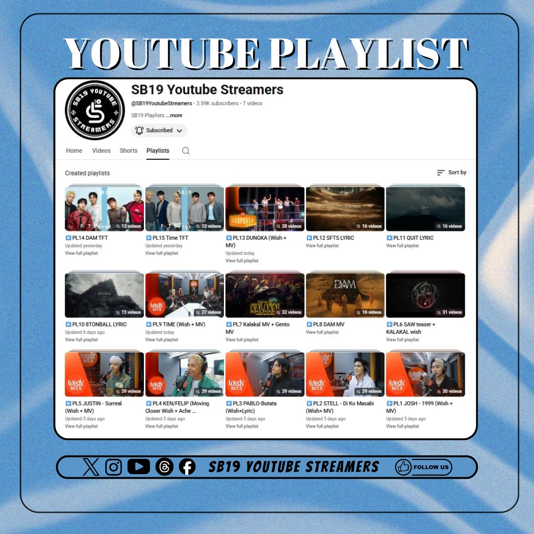 SB19YTStreamers's tweet photo. Check out our newly  added Playlists for SB19's The First Take Performances. The music you love, curated just for you. 🎧💥

Subscribe to our official YouTube Channel for more updated playlists. 🎶

🔗https://t.co/dInhw3YxiY

@SB19Official #SB19 https://t.co/9LD0XtT6xV