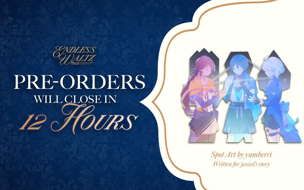💧 12 HOURS UNTIL PREORDERS CLOSE 💧
 
As the clock winds down to the final 12 hours, an unexpected trio steps into the spotlight. 🎬
#Furina with Wanderer and Sethos? Another twist no audience foresaw. Is Sumeru her next destination? 🌌
 
✦ Spot art by <a href="/yumberris/">杨梅 🍓</a>
