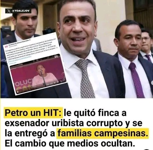 Y esto por qué no es noticia? La lujosa finca Nuevo México, con 497 hectáreas, que perteneció al exsenador Musa Besaile, involucrado en el escándalo de Odebrecht, ha sido entregada por la Sociedad de Activos Especiales (SAE) a la Agencia Nacional de Tierras (ANT). Gracias Petro.