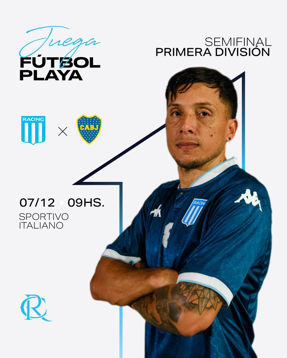 ¡DUELO CLAVE! 💙

⚽️ Campeonato de Primera División de Fútbol Playa
🏆 Semifinal
🆚 Boca Jrs.
🗓️ 7/12
🕘 09:00hs
📍 Sportivo Italiano (P.° de los Italianos 200, Ciudad Evita)
🎫 Entrada libre y gratuita (se cobra estacionamiento)
📺 YouTube de Boca Fútbol Playa

#VamosRacing
