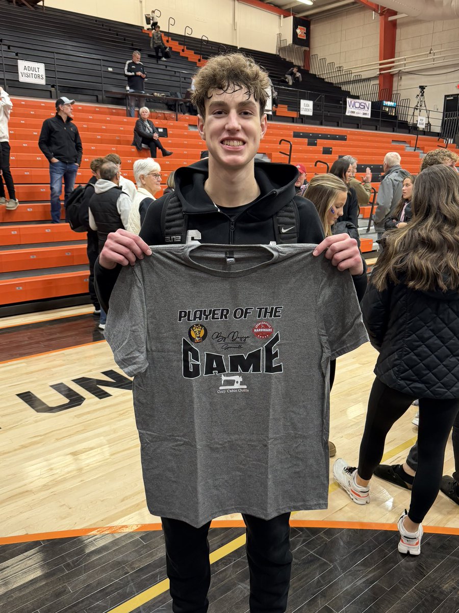 It was a shiner and t shirt kind of night for Spencerville’s Jude Stemen! His hustle and grit earned him tonight’s Z Sports 3 Spencerville Hardware Cozy Cabin Quilts LLC By Design Player of the Game! Stemen finished with 11 points. #ZS3