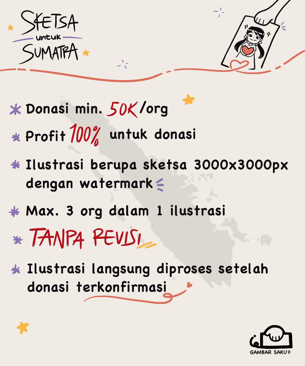 red_dinoo's tweet image. ‼️RT REP SHARE ARE APPRECIATED ‼️

📍Sketsa untuk Sumatra

Halo Semua! Kami dari Gambar Saku bikin project kecil Donasi dapat Sketsa untuk Sumatra🙌

Semua dana akan di donasikan 100% ke kitabisa.com/campaign/setar… !!

#PrayForSumatera #SketsauntukSumatra

More info below 👇👇👇