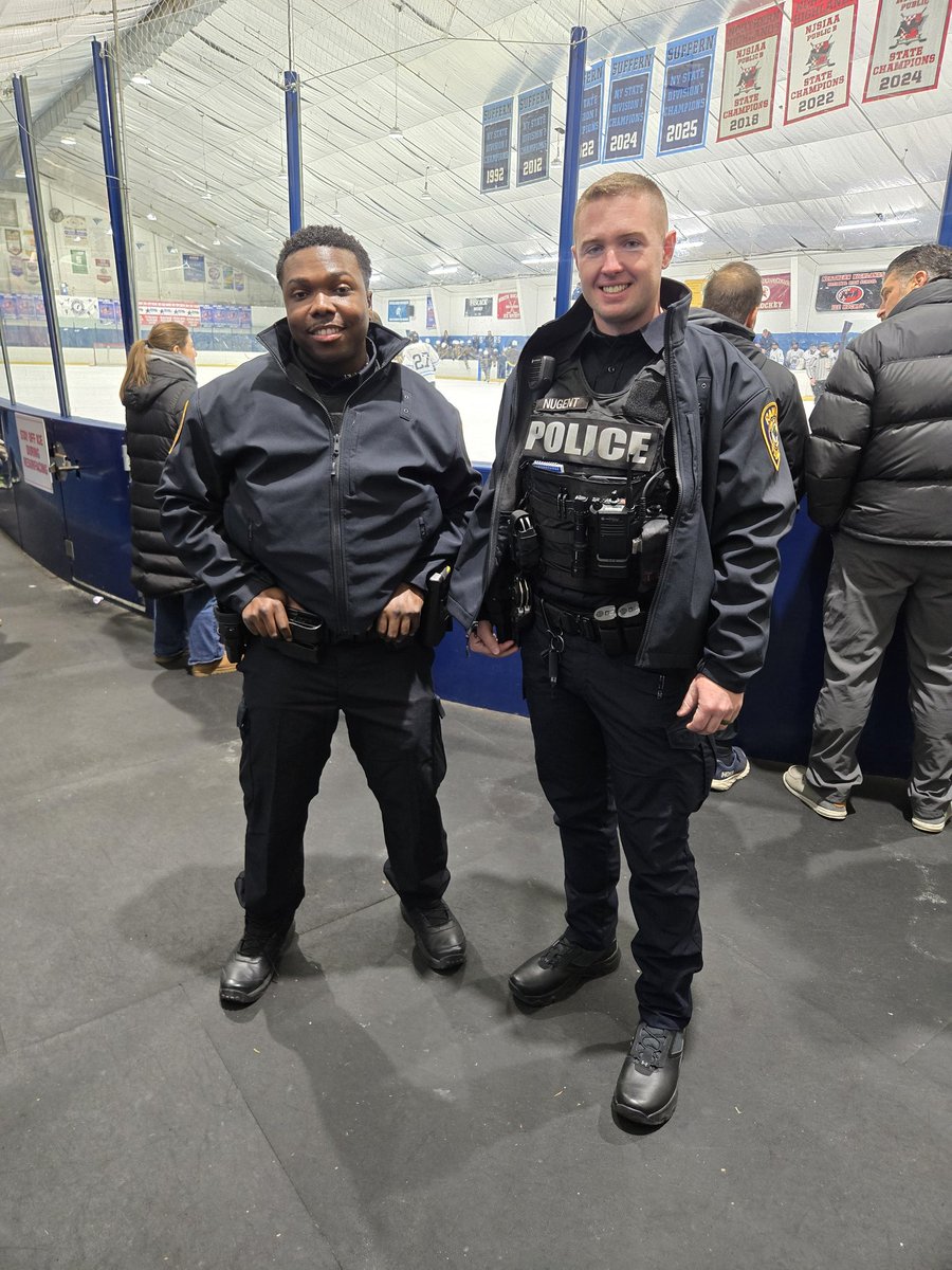 Some of our newest RPD Officers attended the Suffern High School Varsity Hockey game tonight at Sport-O-Rama.  They cheered on the Mounties and ensured the safety of all in attendance.