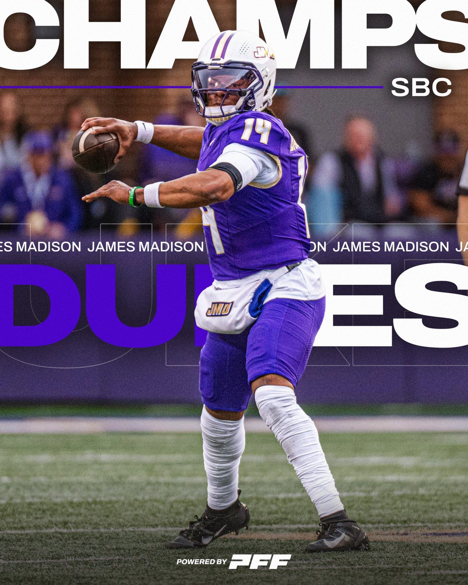 PFF_College's tweet photo. The James Madison Dukes are the 2025 Sun Belt Champions 🏆 https://t.co/hdbVnMZRd2