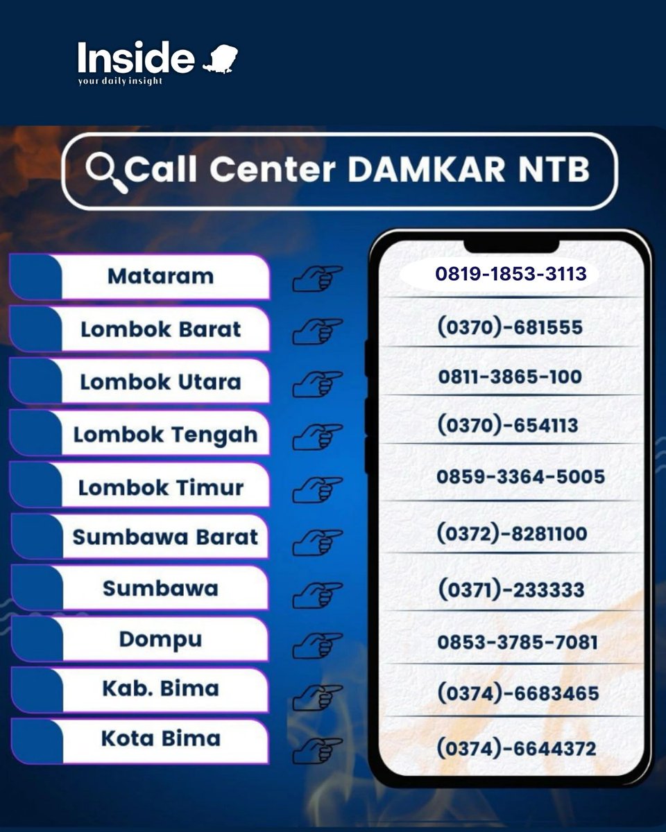Jangan lupa di simpan ya semeton kontak damkarnya 🙌

Sumber: bid_damkar.ntb