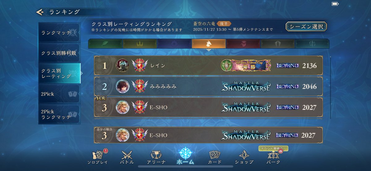 eisho_shadow's tweet photo. ドラゴンでレート3位まできた
勝てると楽しい笑 https://t.co/eT1Wrkn2l2