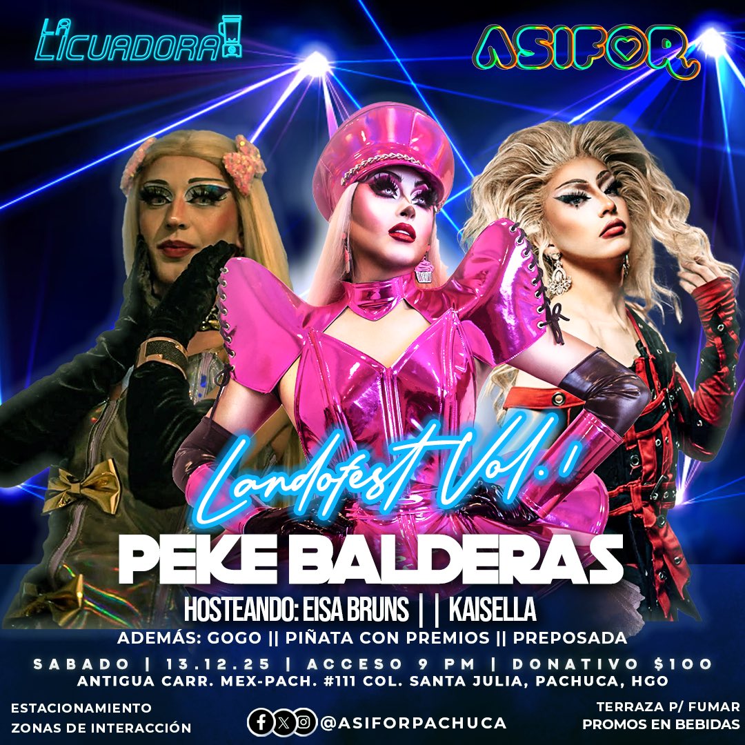 Este 13 de diciembre, no te puedes perder a <a href="/PekeBalderas/">Peke Balderas hea hea!!!!</a> de regreso en el #EscenarioAsifor, además de #Kaisella y #EisaBruns.

Donativo: $80
Acceso: 9pm
Reservas al: 771-346-5119

<a href="/Pachucaliberal5/">Hidalgo Sin Tabúes</a> <a href="/PRIBBATO/">PRIBBATO SHOW BAR /SOLO PARA HOMBRES</a>