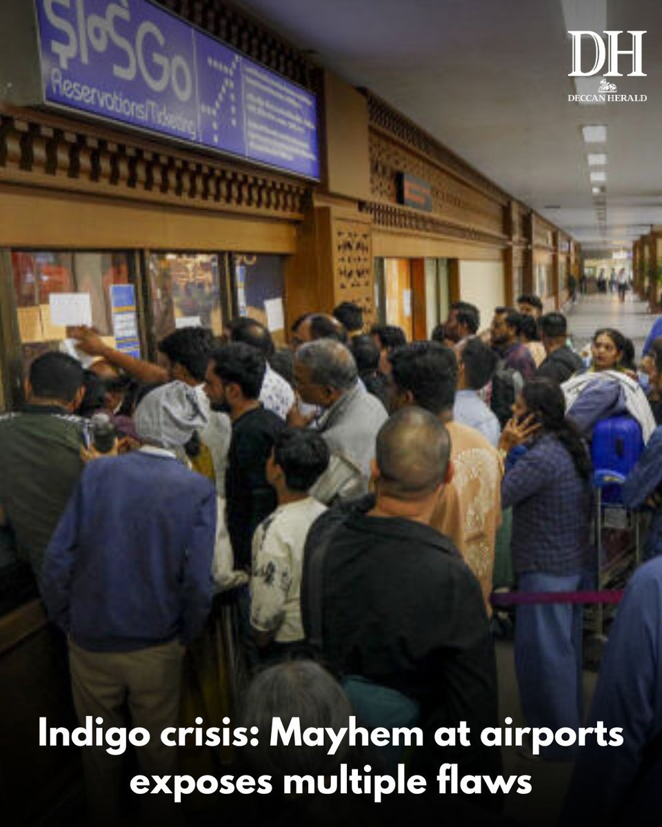 DeccanHerald's tweet photo. The chaos at the airports, caused by large-scale #flightdelays and cancellations by #IndiGo, #India’s largest airline by market share, is the result of poor management of #crewdeployment norms and #flightschedules, and the entire responsibility for the disruptions should go to the airline.
https://t.co/Q1lpYdFHZL