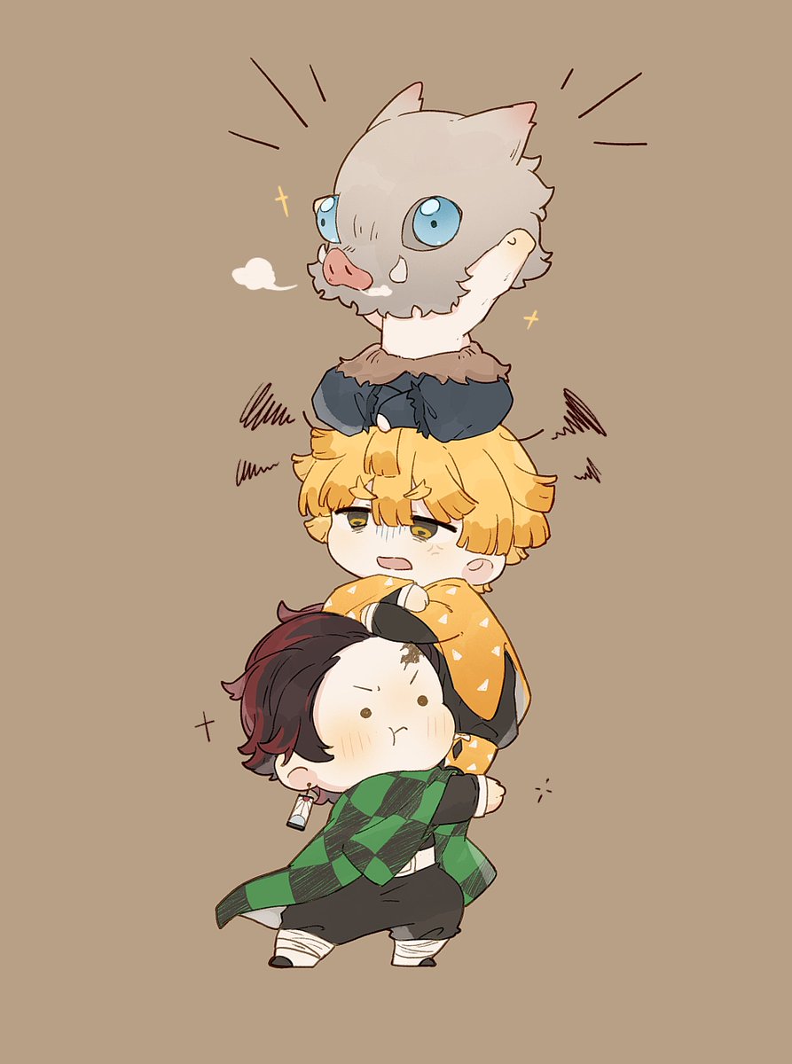 _wanko02's tweet photo. 画了三小只的壁纸
#鬼滅の刃 #Q版 https://t.co/PJuowbNX1b