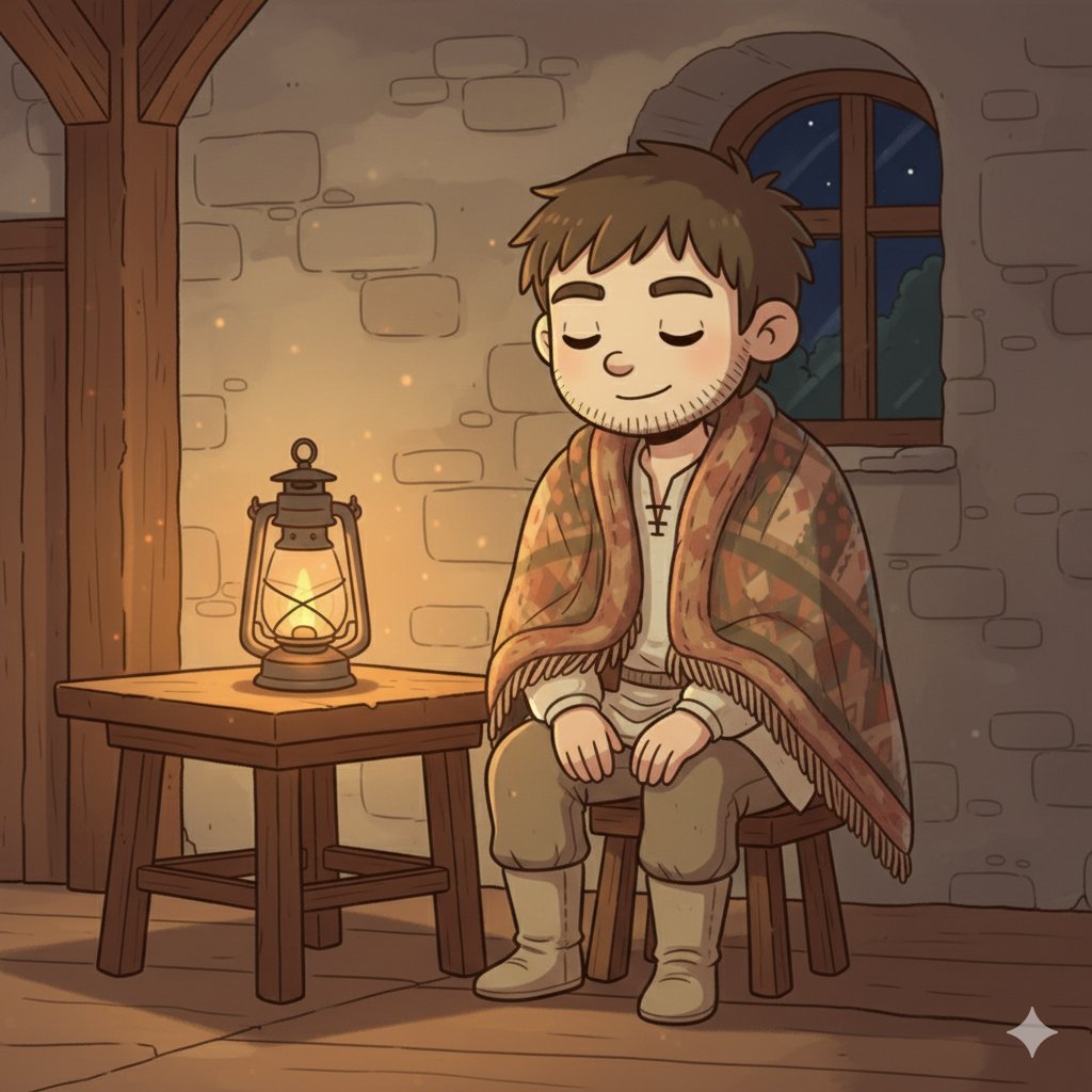 GN 🌙
Peasant sitting by lantern light, calm and grateful.
Good day. Soft night.
Sleep easy, friends. 🌾✨