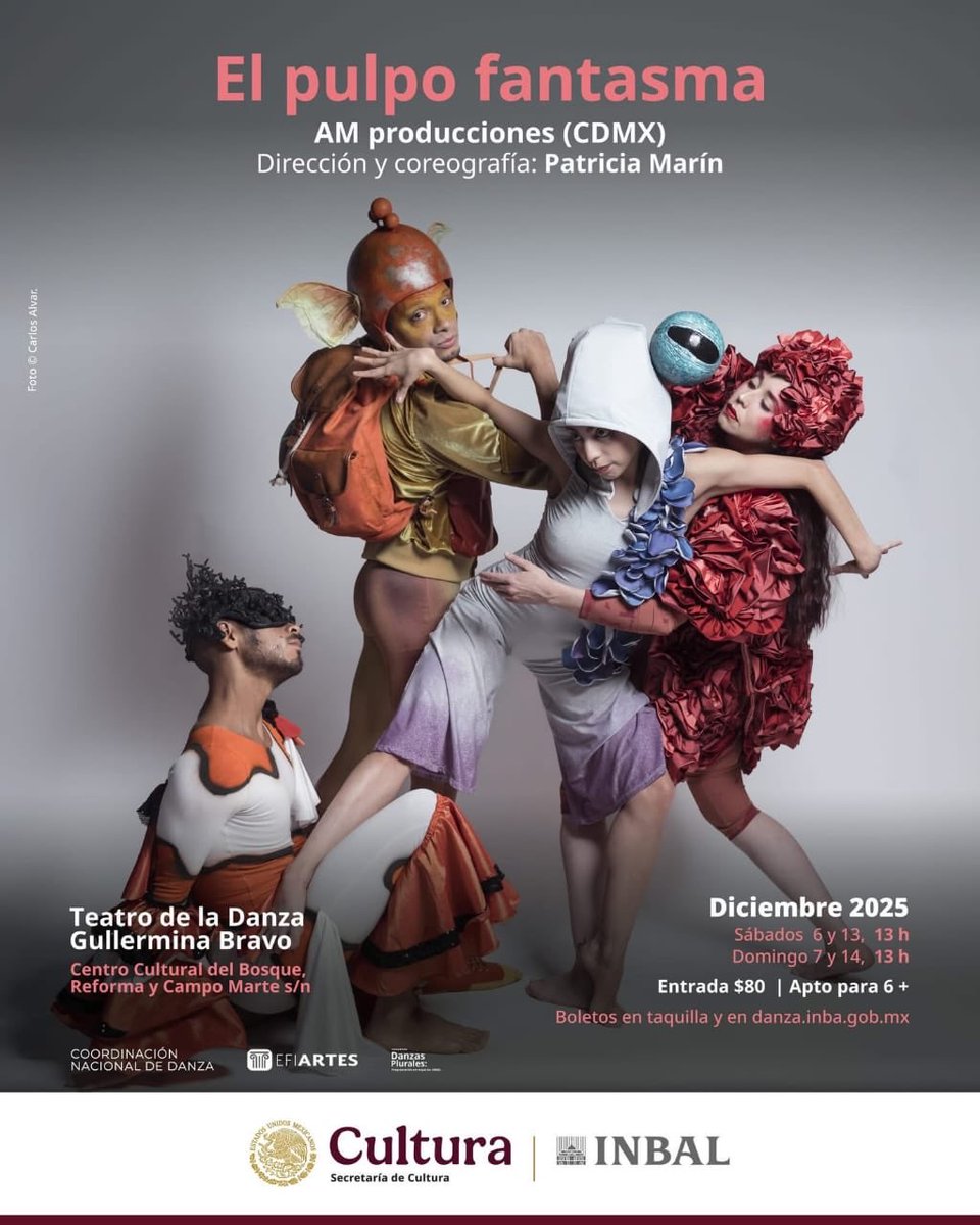 InterescenaMX's tweet image. #Danza para la familia, este fin de semana Patricia Marin dirige “El pulpo fantasma”, una lúdica historia sobre el encuentro de seres marinos y cuidadoras que luchan por proteger el océano. #PasesDobles para el sábado 6 de diciembre en el Teatro de la Danza a la 1 pm, RT + Nombre