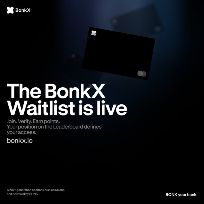 phovecrypt's tweet photo. The waitlist is open. Participants have the opportunity to accumulate points, advancement on the leaderboard, and receive premium cards, $BONK incentives, and additional rewards.

Participants are invited to begin engaging with the system immediately.

BONK your bank @BonkX_SOL https://t.co/XmKJvbTBpd