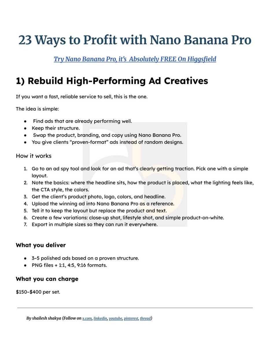 I just tested Nano Banana Pro on <a href="/higgsfield_ai/">Higgsfield AI 🧩</a>

And it gave me an idea that could change everything.

I spent 47 hours researching side hustles that ACTUALLY work in 2025.

Not the recycled garbage you've seen 100 times.

Real ones. With real numbers.

I put 23 of them in a FREE