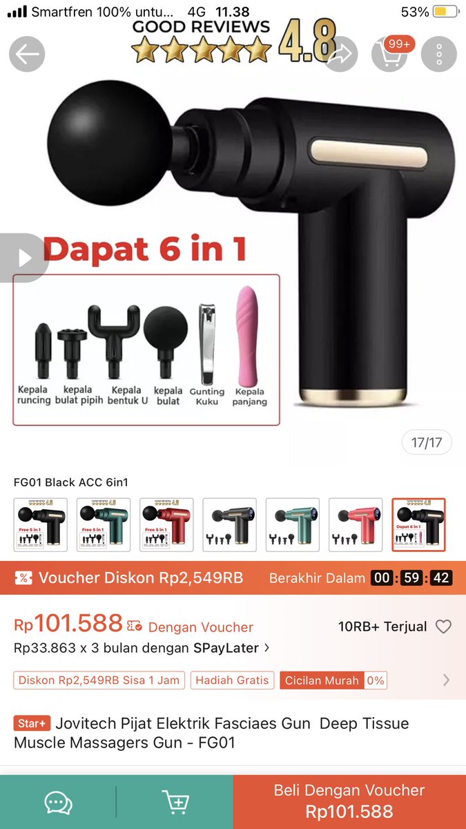 babimangkal's tweet image. gue mau beli massage gun buat pegel pegel, and then i found this...