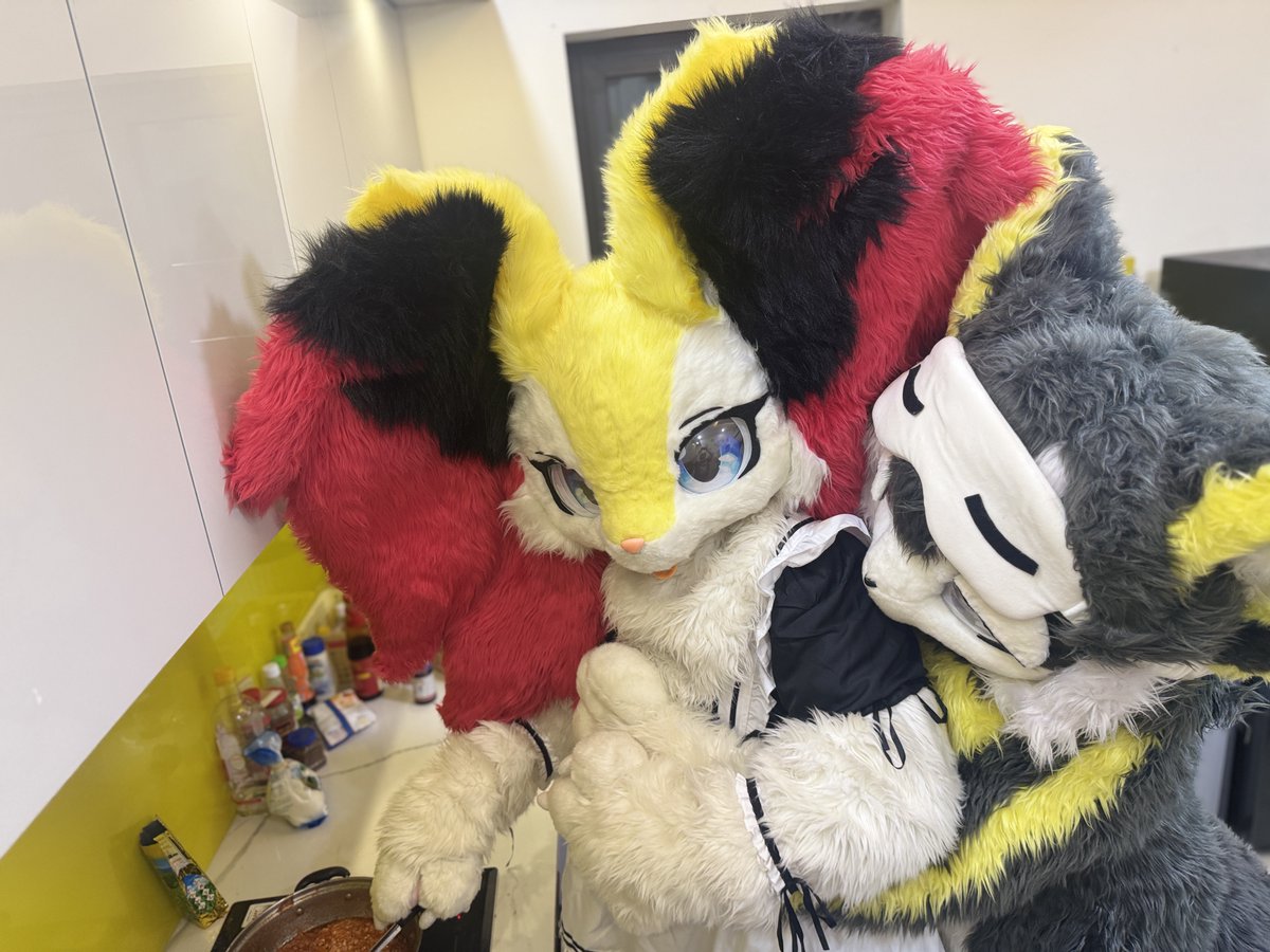 Berry_Veloce's tweet photo. Braixen's diary #2: While I was cooking, I caught a cat sneaking food from the fridge. I stopped him and somehow he ended up clinging to me for the rest of the day… even when I go to sleep. What a adorable troublemaker ❤️
.
#fursuitfriday #braixenfursuit #furry https://t.co/kTbeUw7nll