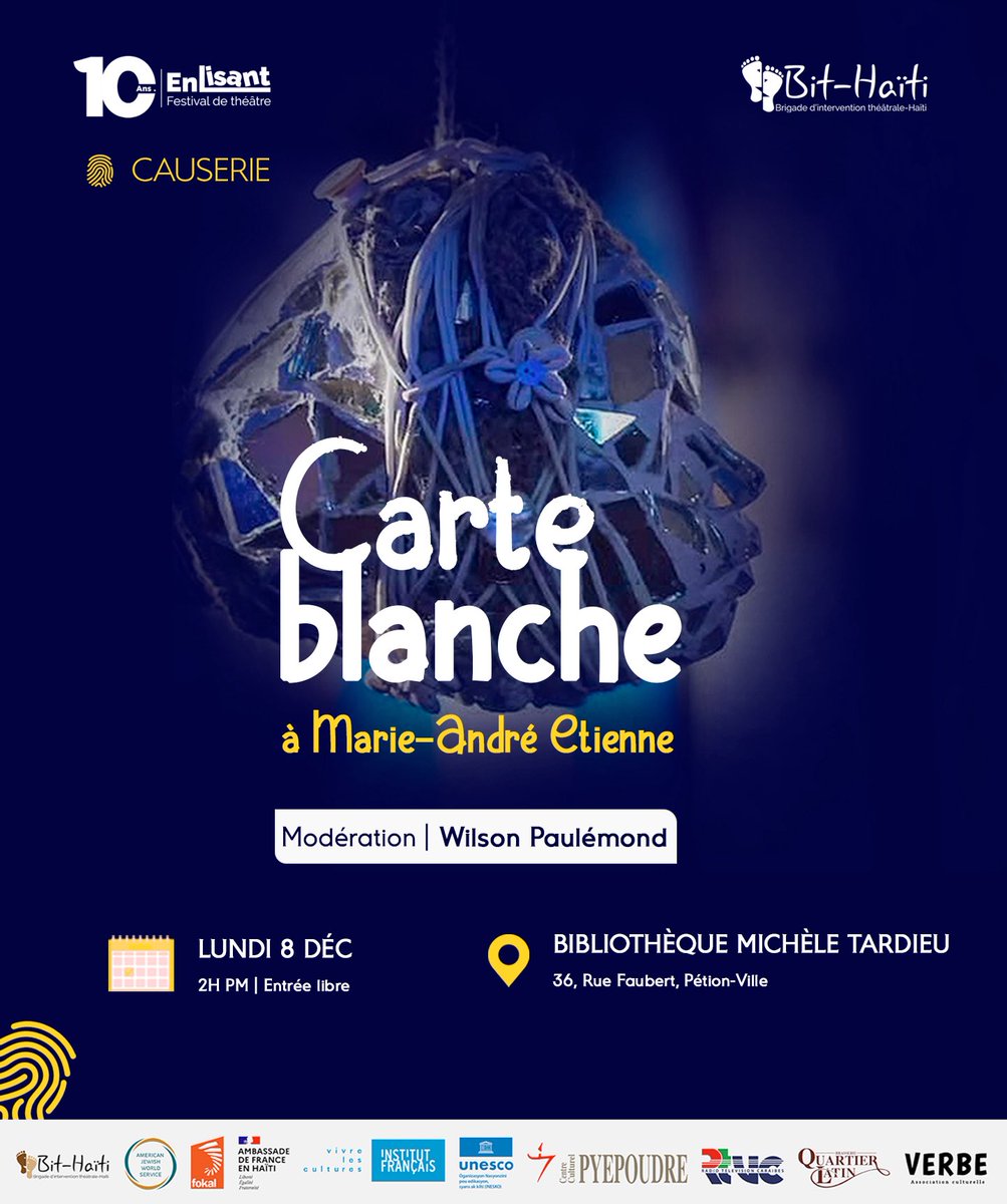 enlisantfest's tweet image. 📌 Première journée du festival avec une grande personne qui a toujours été aux côtés de Frankétienne, qui l’a accompagné et soutenu sans relâche. Celle qui le connaît le mieux : son épouse. Nous proposons la parole à cette grande dame.