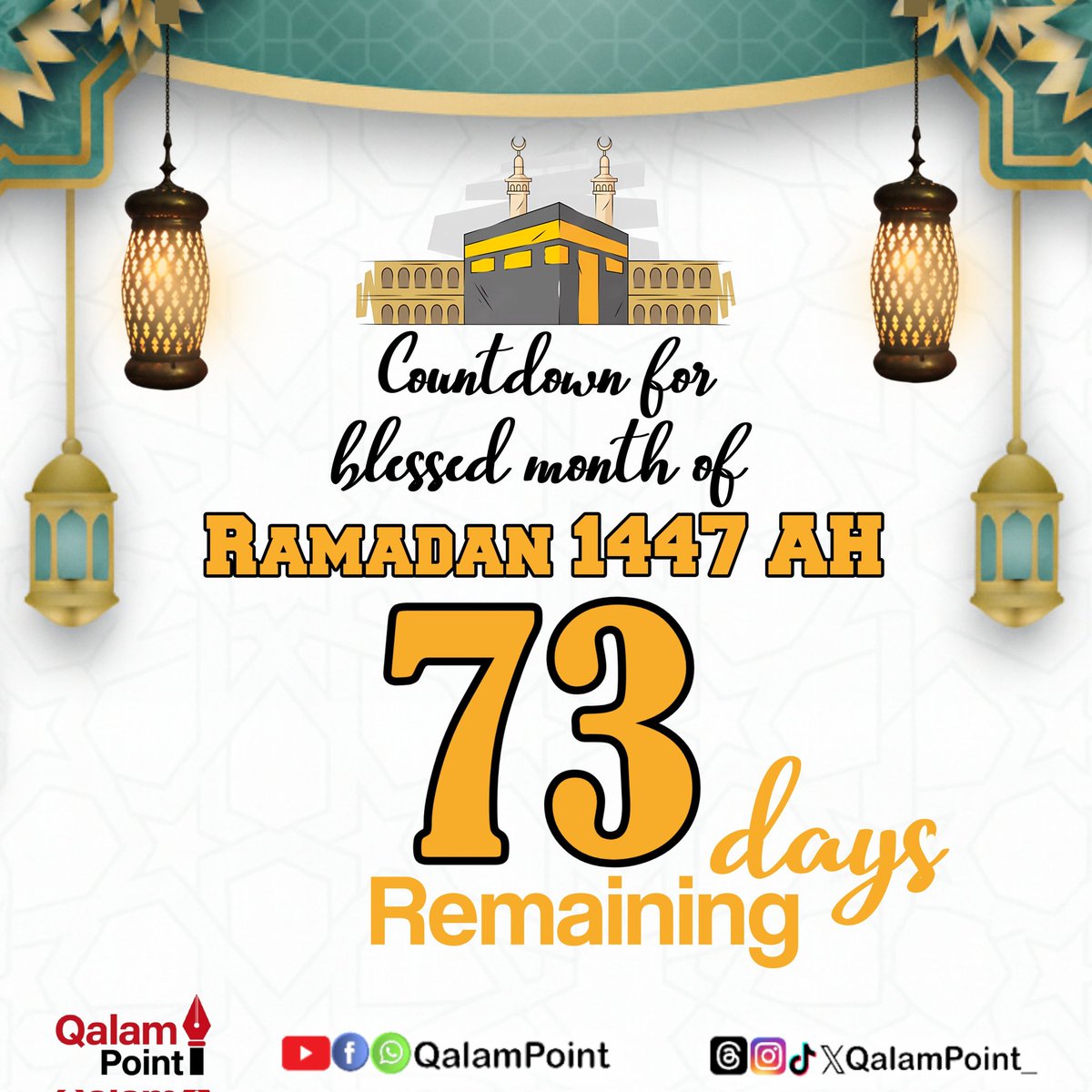 QalamPoint_'s tweet photo. Countdown for the blessed month of Ramadan 1447 AH / 2026

#QalamPoint #Countdown #Ramadan2026 https://t.co/BXgD5Bocuq