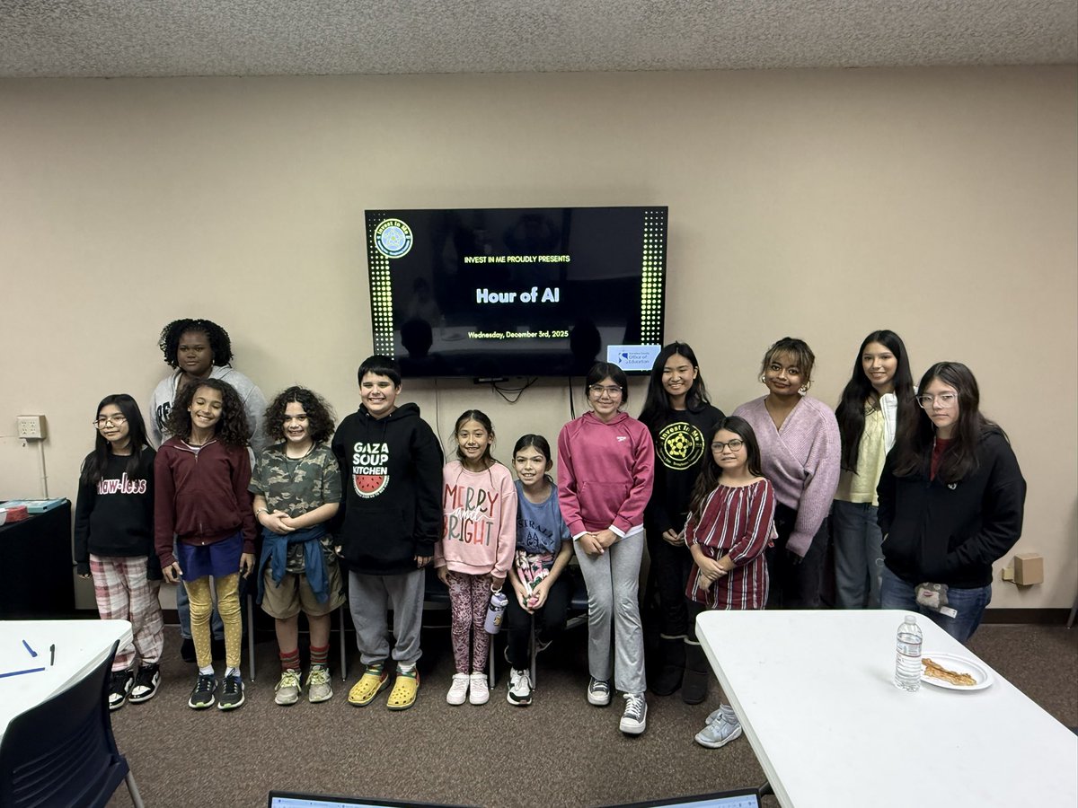 RudyChem's tweet photo. So proud of these young ladies facilitating #HourOfAI. Their hard work brought a full house of K to 5 students. Showing CS is the foundation for AI. Grateful for our partnership with @investin_me and the Stanislaus County Office of Ed.
#CSforCA #AIEducation @CSforCA @CSforALL https://t.co/GqQKdxxlBE