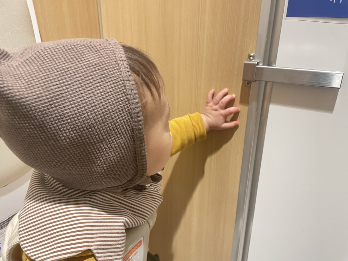 bonelesshaco's tweet photo. たまに話題にあがるけど、トイレのベビーチェアの位置はもう少し検証を重ねて頂きたかったと私も切に思う。鍵を開けようとする子と戦いながら用を足す全国の保護者達に幸あれ！！ https://t.co/dzC1Pk0HYO