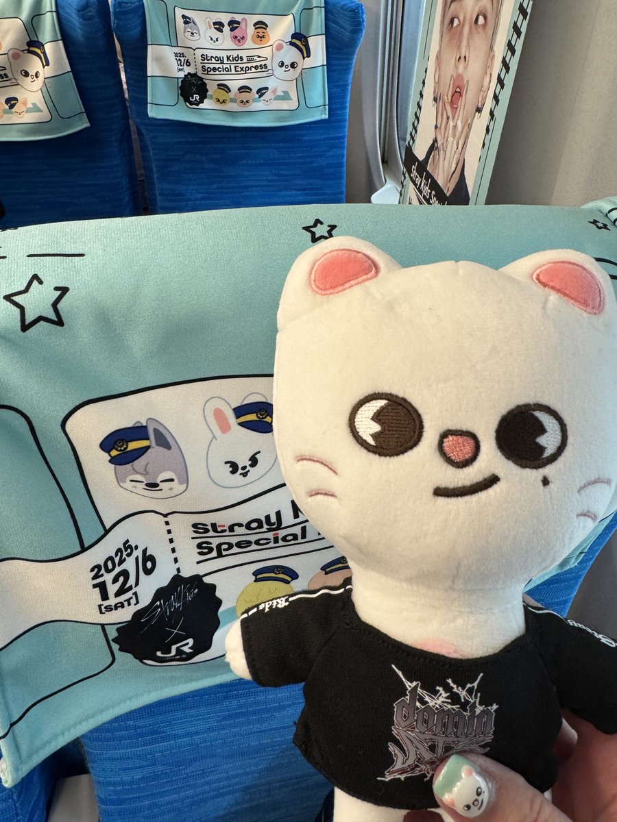 スキズの新幹線可愛すぎ😍 車内全てヒョンジン仕様 ヘッドレストカバー