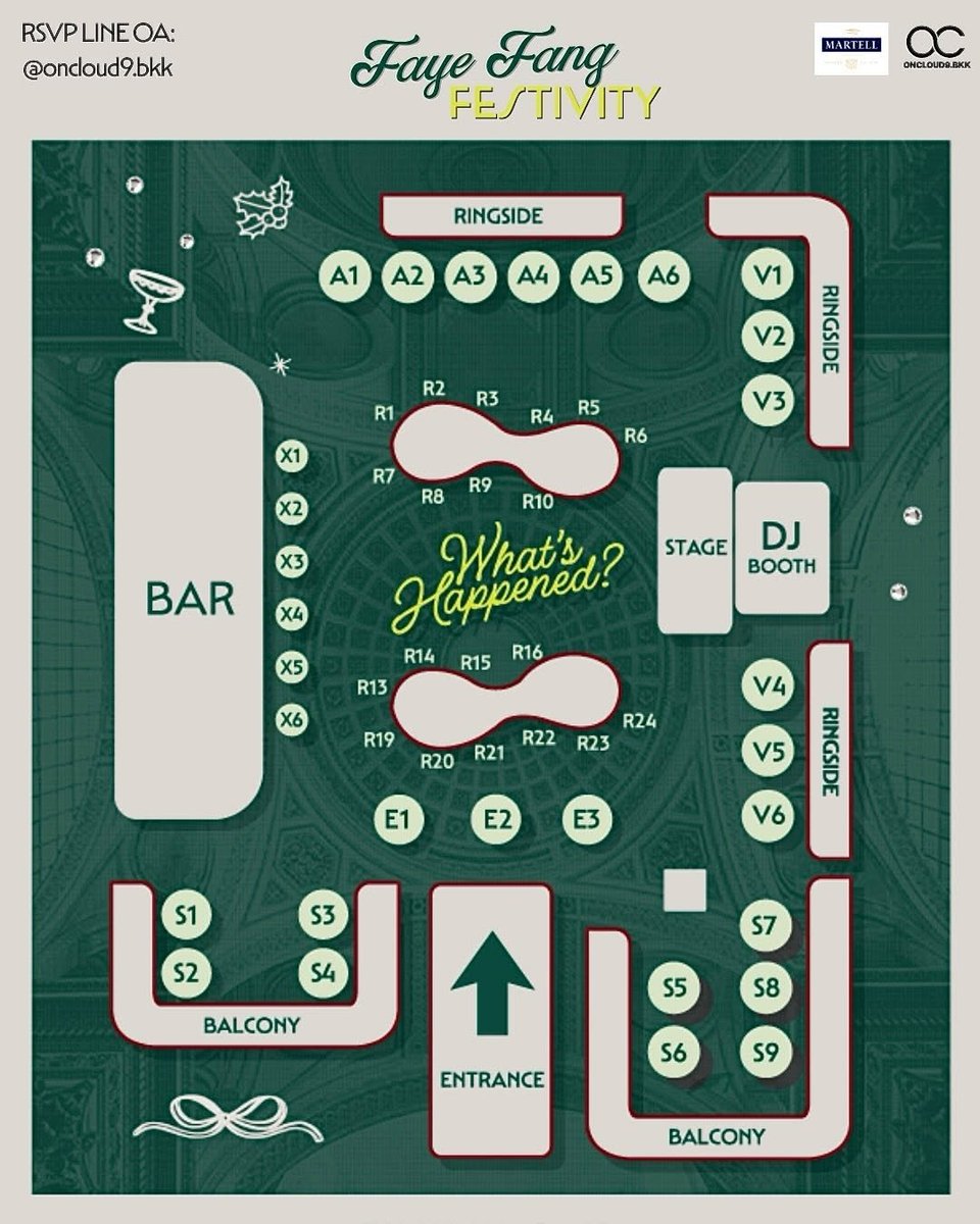 Calling all our childhood selves...our favorite artist is back on stage!🎅💌

OC9 presents "Faye Fang Festivity"
📍What's Happened <a href="/Emsphere/">Emily Bratcher</a>
⭐️24th DEC 2025, Christmas Eve

Tickets:
Early bird: 700
Regular: 800
Walk-in: 1000
 
Line OA: line.me/R/ti/p/@568hxx…
IG: oncloud9.bkk