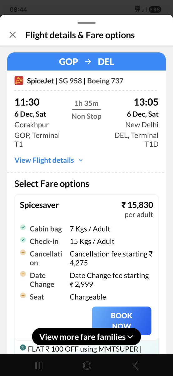 SnGRules's tweet photo. @makemytrip @RamMNK @DGCAIndia 
Malpractice by Mmt. They charged 29k for a Gop to delhi travel date 6th dec

But the booking date was 5th. However on 6th.. the price came down to 15k. Malpractice at its peak. Pls refund my money. https://t.co/Twqiawtqdk