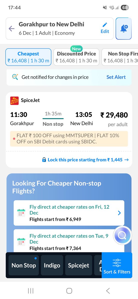 SnGRules's tweet photo. @makemytrip @RamMNK @DGCAIndia 
Malpractice by Mmt. They charged 29k for a Gop to delhi travel date 6th dec

But the booking date was 5th. However on 6th.. the price came down to 15k. Malpractice at its peak. Pls refund my money. https://t.co/Twqiawtqdk