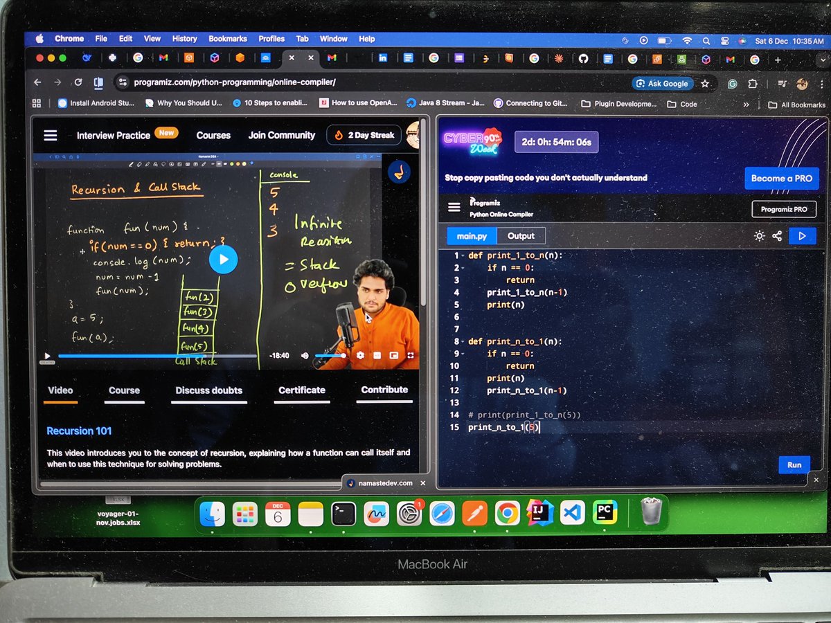 ankit_03996's tweet image. Weekend learning📒 started with @akshaymarch7  @namastedev_

Recursion 101

What are you learning today?🤔

#DSA #100DaysOfCode #LeetCode