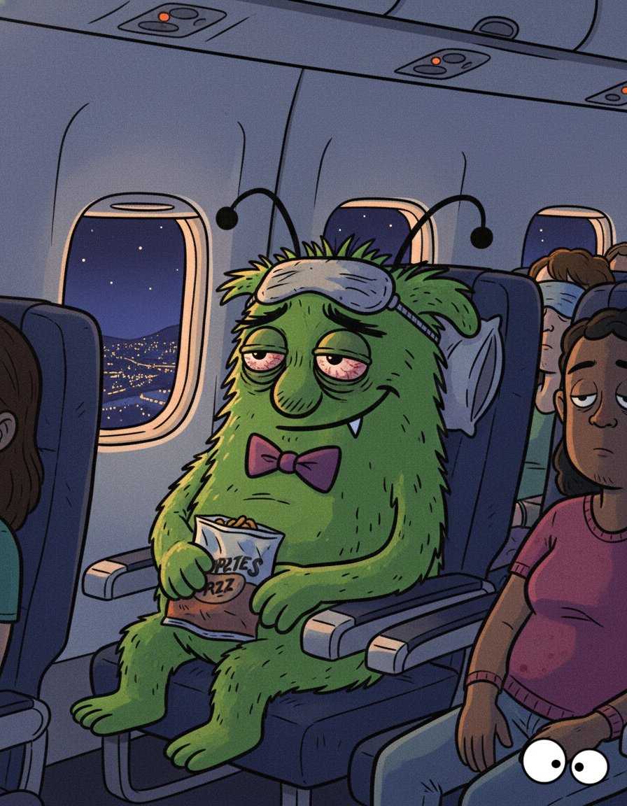 bloopbert's tweet photo. Trading my sleep for a view of the dark side of the moon tonight. Catch me on the red-eye flight, transforming into a sparkly-eyed zombie by arrival. Send coffee IVs. 🧛♀️☕ #RedEyeFlight #Travel https://t.co/00DhhkVEMx