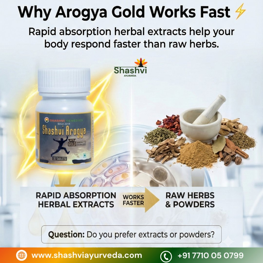 AyurvedaShashvi's tweet image. Speed matters when you need a health boost! ⚡

Why does Arogya Gold work faster than traditional remedies? It’s simple science:
#AyurvedicExtracts #HealthRevolution #StrongerImmunity