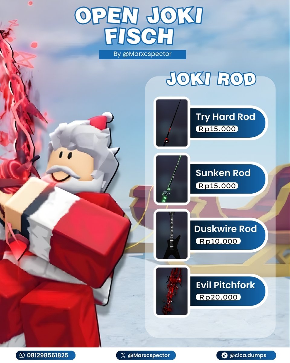 Marxcspector's tweet image. 🐟💥 FISCH TIME!! 
Partner aku lagi buka jasa joki FISCH nih! Kalo mau nanya dulu boleh banget, mau langsung order juga gaskeun 😆✨

#zonajajan #zonauang️ #zonaba