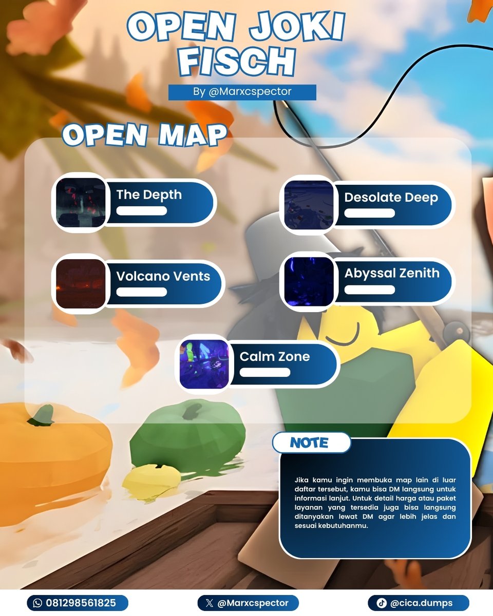 Marxcspector's tweet image. 🐟💥 FISCH TIME!! 
Partner aku lagi buka jasa joki FISCH nih! Kalo mau nanya dulu boleh banget, mau langsung order juga gaskeun 😆✨

#zonajajan #zonauang️ #zonaba