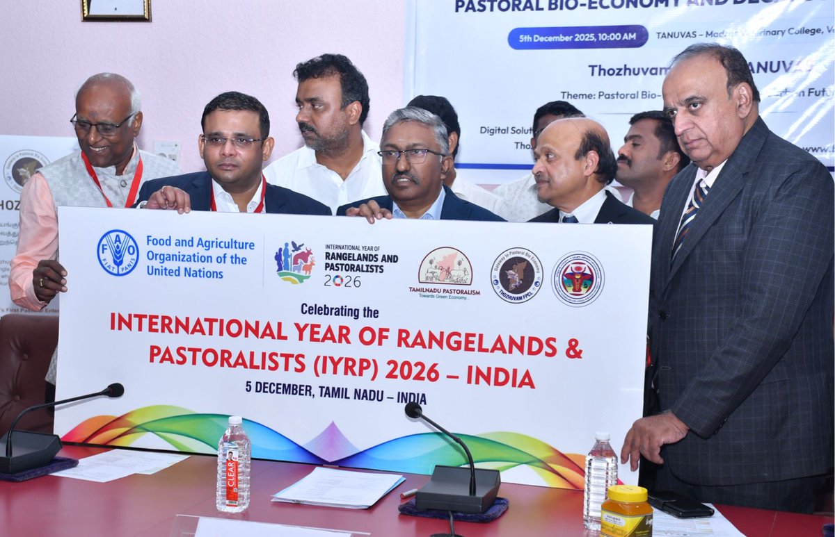 TANUVAS_Tweets's tweet photo. The 'International Convention on Pastoral Bio-economy and Decarbonization' was organised by Thozhuvam Farmers Producers Limited, Madurai, and TANUVAS at MVC, Chennai, on 05.12.2025 to commemorate the International Year of Rangelands and Pastoralists 2026. https://t.co/k9vKLPpZUw
