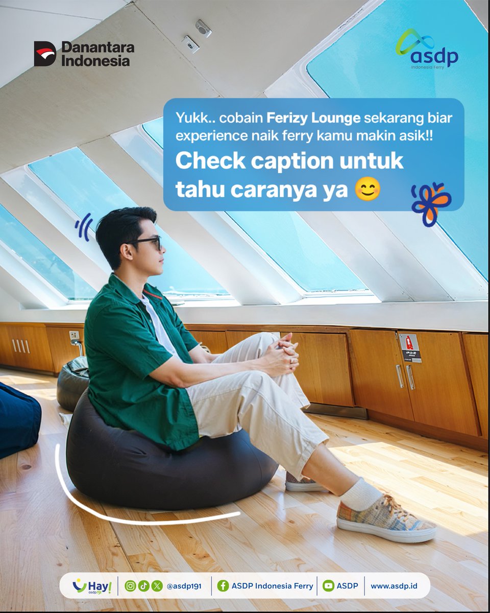 #KawanASDP, siapa nih yang mau nyobain serunya Ferizy Lounge? Coba angkat tangan dulu! ☝️✨

Kayaknya sih… pada mau semua. Soalnya di sini kamu bisa santai di bean bag sambil liat view super cantik, ngemil enak dan nunggu kapal dengan super nyaman. Beneran bikin nunggu jadi