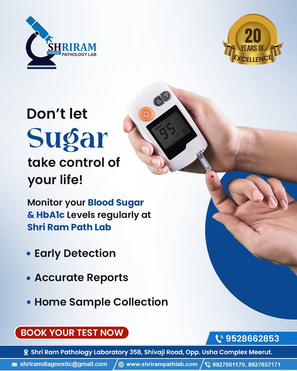 Shrirampatholo1's tweet image. 𝐃𝐨𝐧’𝐭 𝐥𝐞𝐭 𝐬𝐮𝐠𝐚𝐫 𝐜𝐨𝐧𝐭𝐫𝐨𝐥 𝐲𝐨𝐮𝐫 𝐥𝐢𝐟𝐞—𝐭𝐞𝐬𝐭 𝐁𝐥𝐨𝐨𝐝 𝐒𝐮𝐠𝐚𝐫 𝐚𝐧𝐝 𝐇𝐛𝐀𝟏𝐜 𝐚𝐭 𝐒𝐡𝐫𝐢 𝐑𝐚𝐦 𝐏𝐚𝐭𝐡 𝐋𝐚𝐛 𝐭𝐨𝐝𝐚𝐲.
*

#bloodsugartesting #HbA1c #diabetesawareness #earlydetectioniskey #shrirampathologylab #meerut #healthmatters