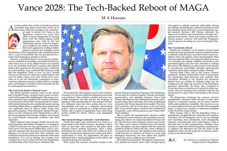 📰 Newspaper: Asian Age
🗓️ Date: 06 December, 2025

✒️ Title: Vance 2028: The Tech-Backed Reboot of MAGA via <a href="/asianagebd/">dailyasianage</a>
<a href="/dailyasianage/">Daily Asian Age</a>
🔗 Link 👉  share.google/lxUAlIISgeM4Ut…

#AsianAge #OpEd #USPolitics #Vance2028 #MAGAMovement