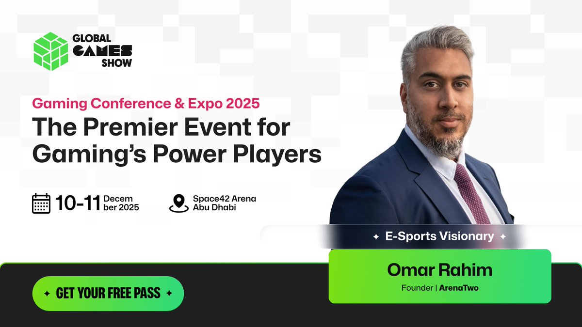 GlobalGamesShow's tweet photo. We’re excited to welcome Omar Rahim @or997 , Founder of Arena Two @arenatwoX , to the Global Games Show stage!

Omar brings over a decade of Web3 experience, including having led Binance’s MENA team, and is shaping the future of interactive, gamified sports.

Join us for more insights shaping the next era of gaming at the Global Games Show 2025!

🗓️ 10 – 11 December 2025 | Space42 Arena, Abu Dhabi
🎟️ Get your free pass here: https://t.co/Uwuy3c2xTQ

#GlobalGamesShow #GGS2025