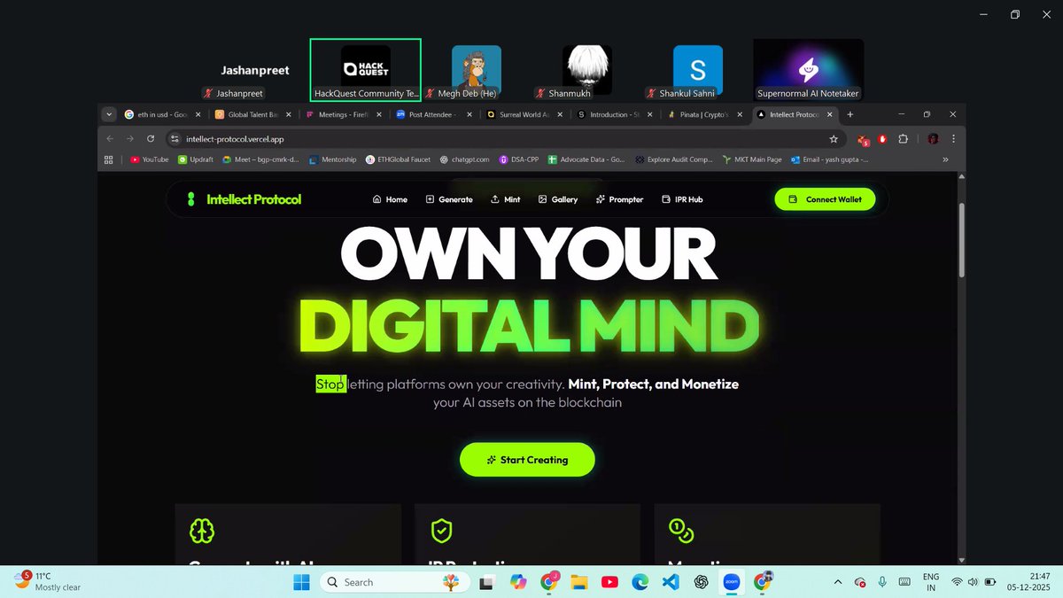 Weekly <a href="/HackQuestIN/">HackQuest India</a>  Advocate connect!
<a href="/ItachiOnChain/">Itachi Uchiha 🥑</a> &amp; <a href="/ThisIsMeghDeb/">Megh Deb</a> explained the story protocol nicely starting from <a href="/pinatacloud/">Pinata</a> to <a href="/StoryProtocol/">Story</a> .
Also checkout amazing project by Megh: intellect-protocol.vercel.app
#Web3 #blockchain #community