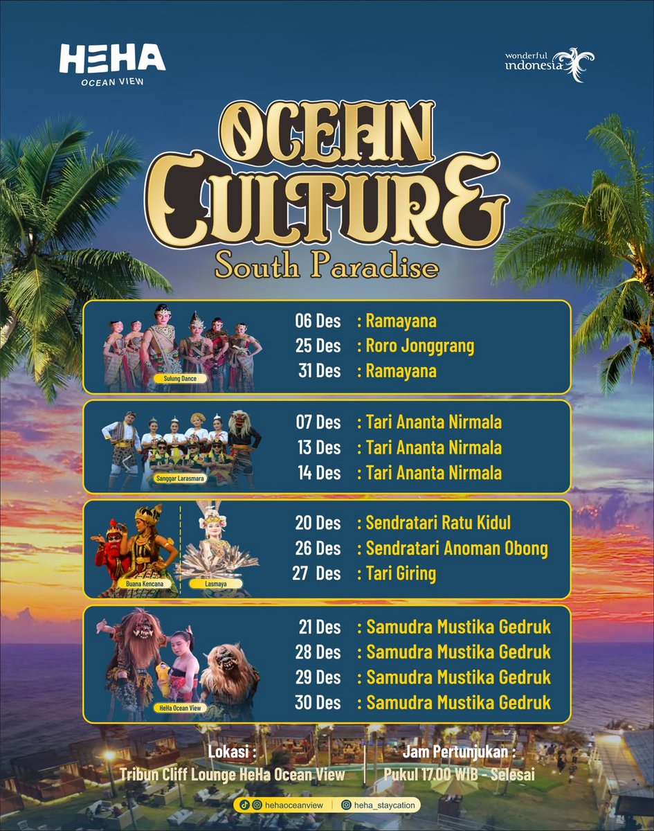 Here we go!
Ocean Culture: December Edition
Selamat datang di penghujung tahun 2025, Ocean Culture siap menjadi panggung terbesar di tepi samudra!🌊

Don’t miss the moment. Celebrate the culture🎭

#visitingjogja #explorejogja