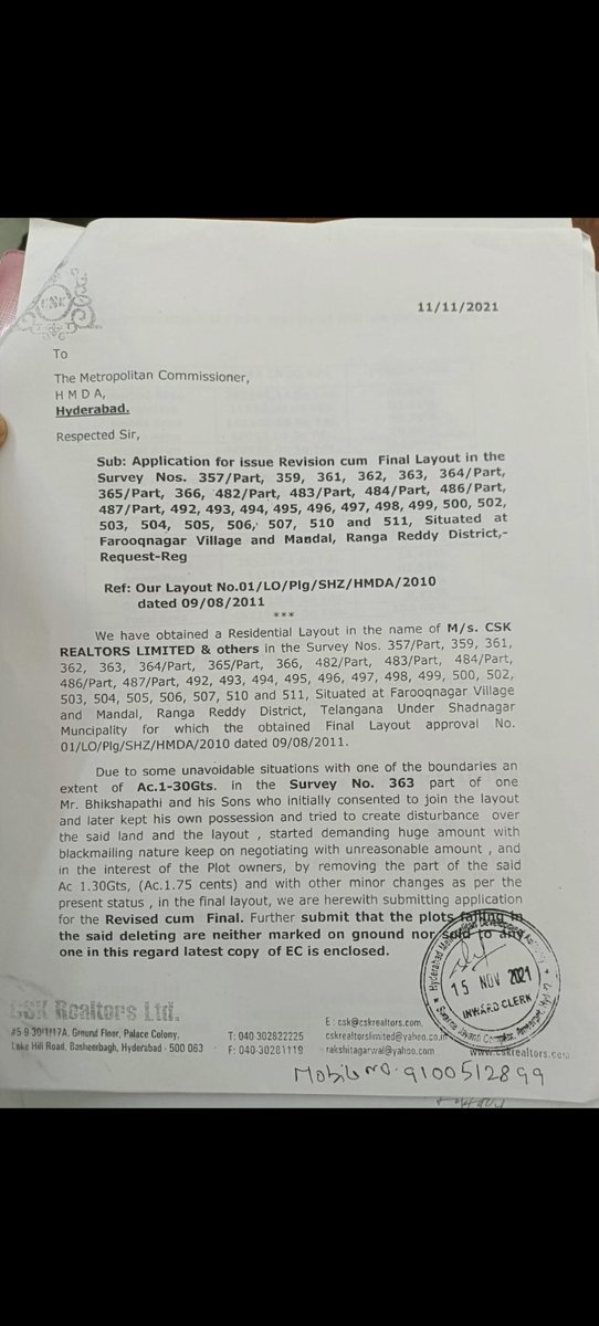 ShivaModampally's tweet photo. @HMDA_Gov  @MC_Shadnagar Respected sir/ Madam, Pls let me know the attached application status which was forwarded by CSK Realtor for your approval in 2021.  Thanking you sir. @TelanganaCS @Comm_HYDRAA @CollectorRRD https://t.co/KtKEN20vrm