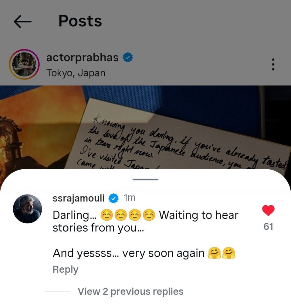 iamjanasenani's tweet photo. Bond between #Rajamouli &amp; #Prabhas ❤️🫶🏻

#bahubali #Bahubalitheepic #TheRajSaab #RebalSaab https://t.co/hUQuDIjYuN
